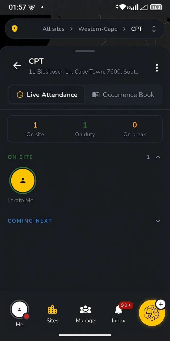 Live map showing every person in the field in real time